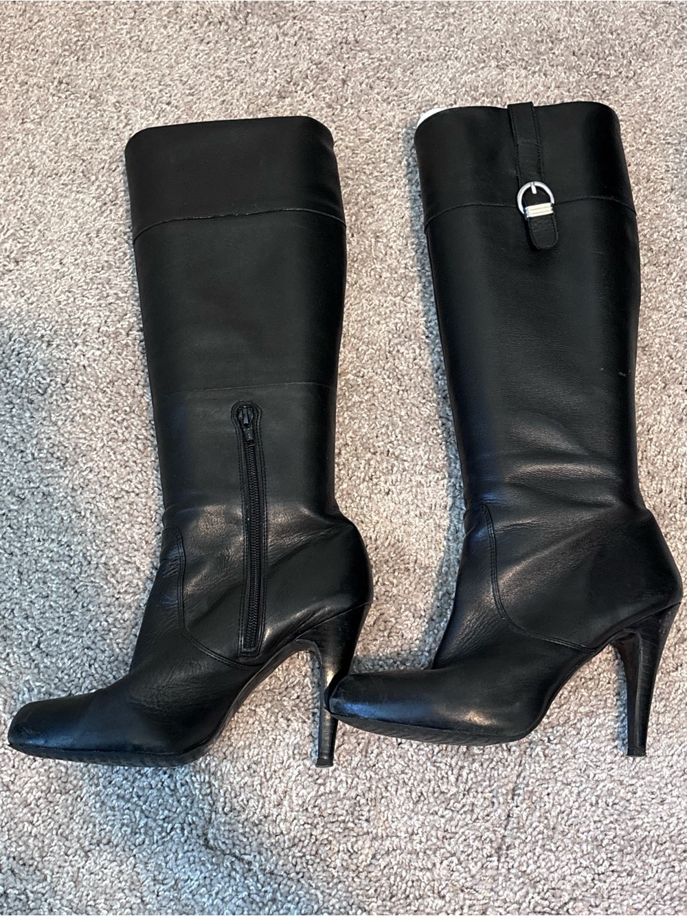 Banana Republic Black Leather Knee-High Heeled Boots with Buckle